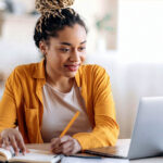 A woman shopping for college expenses